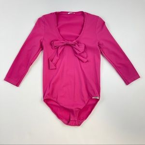 Wolford fuchsia pussy bow bodysuit 3/4 sleeve XS